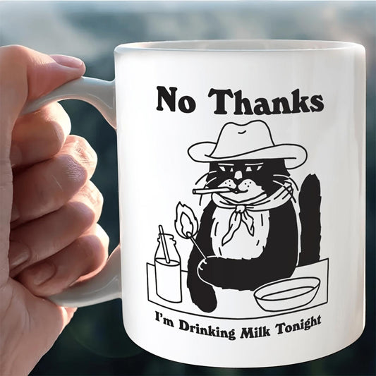 1pc 11oz Cowboy Cat Mug 11oz – “I’m Drinking Milk Tonight” Funny Western Cup
