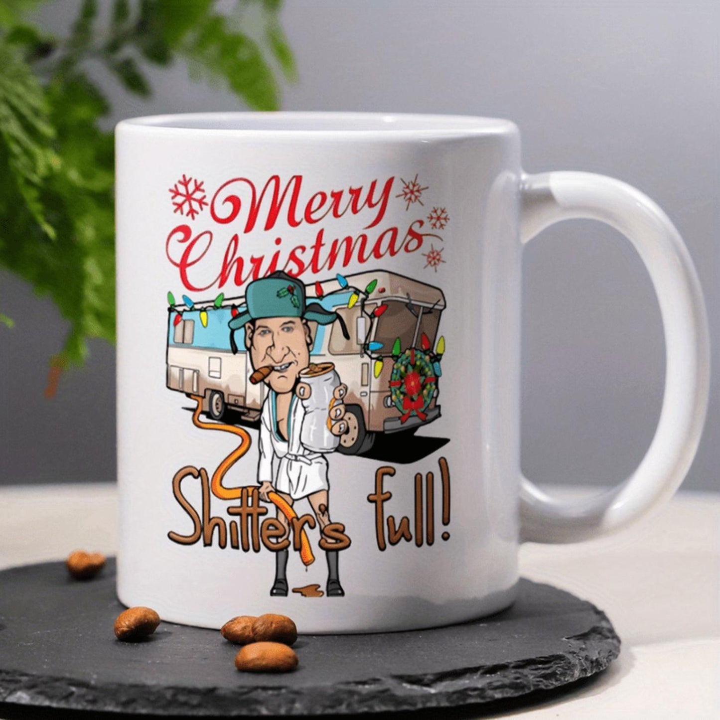 1pc Merry Christmas Cousin Eddie Quote White Ceramic Novelty Coffee Mug - Funny Christmas Vacation Inspiration, 11-Ounce Capacity, Unique Gift for Friends and Family