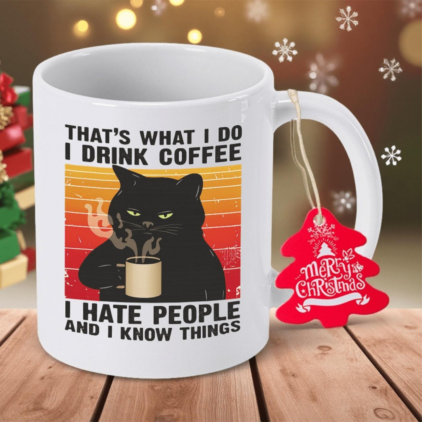 Funny "I Drink Coffee I Hate People I Know Things" Ceramic Mug - Black Cat Drinkware Coffee Cup & Milk, Reusable Gift for Coffee/Tea Lovers, Hand Wash Only, Sarcastic Office & Cup