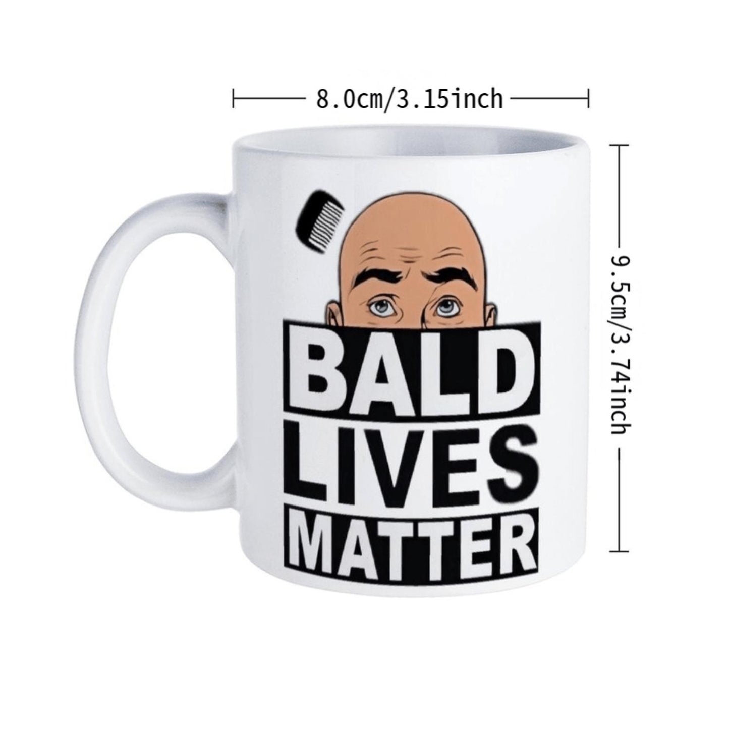 1pc Bald Lives Matter Funny Coffee Mug - Text & Cartoon Design, Cup for Men & Women, Leak-Proof Ceramic Cup with "Bald Lives Matter" Slogan, Birthday/father'S Day/mother'S Day Gift For Balding, Balding Humor, Durable Drinkware