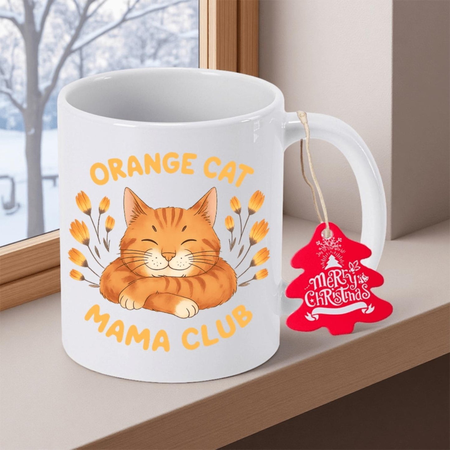 Orange Cat Coffee Mug - 11oz Ceramic Cup with Cute Orange Tabby Cat Design, Non-Slip Base, Hand Wash Only, Ideal for Christmas, Halloween, Thanksgiving, Durable Drinkware, Playful Design, Holiday Gift Item, Birthday Gifts for Women & Men