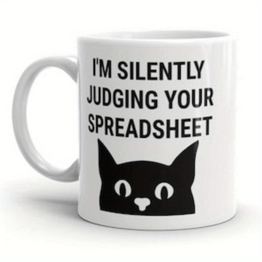 1pc Funny Spreadsheet Joke Mug "I'm Silently Judging Your Spreadsheet" - 11oz White Ceramic Coffee Cup with Black -Eye Chart Design, Microwave Safe & Lead-Free - CPA Gifts for Accountants, Data Analysts, Auditors, Tax Preparers
