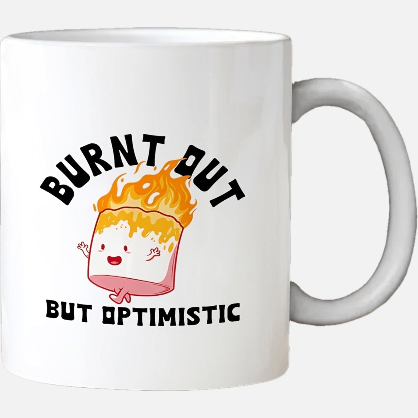 Ceramic Coffee Mug, 1pc 11oz | Burnt Out But Optimistic Sarcastic Quote Mug with Double-Sided Design, Hand Wash Only, Funny Motivational Gift for Her, Novelty Office & Home Decor