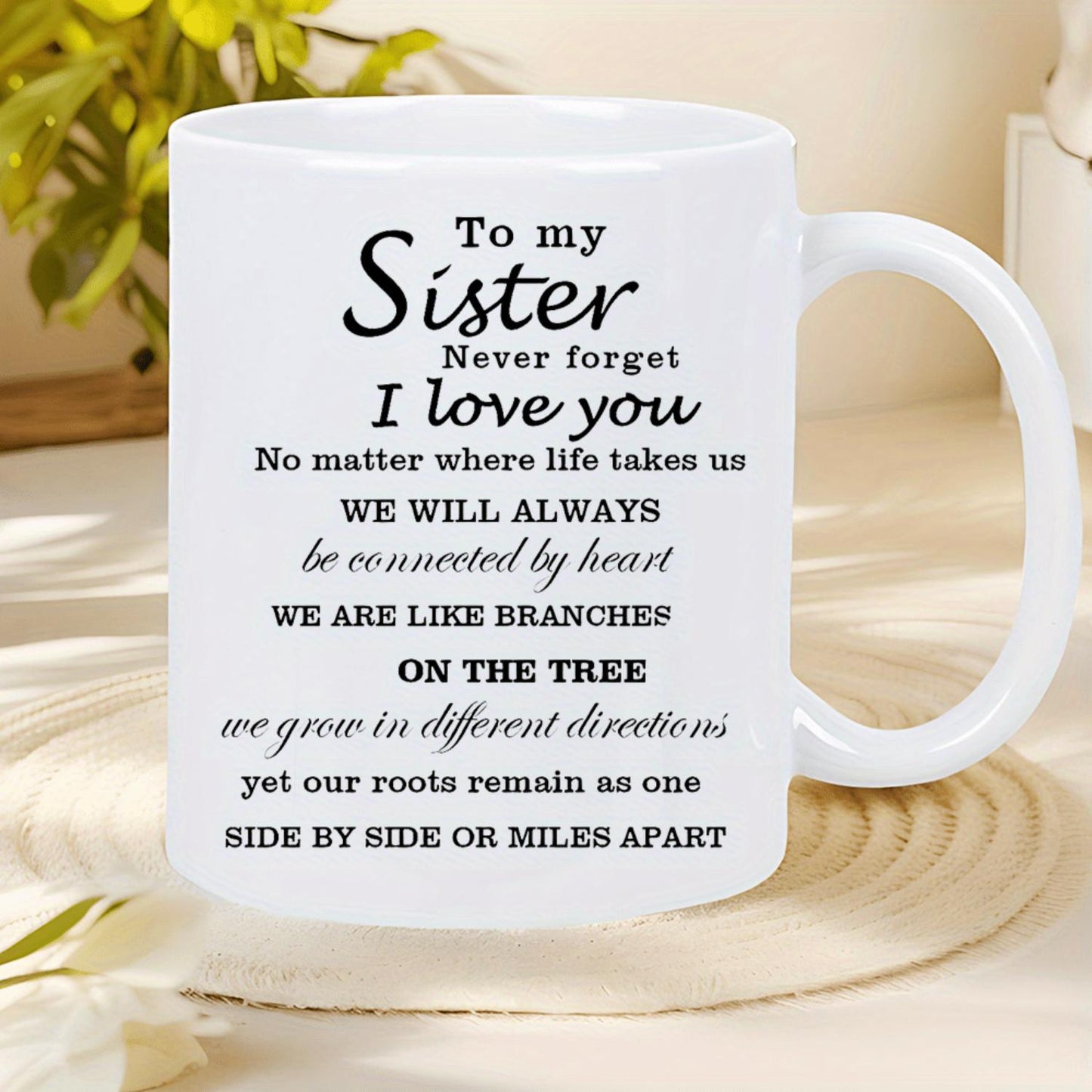 1pc, 11oz Sister Love Ceramic Coffee Mug - Heartfelt Message, Insulated, Reusable, Hand-Wash Only - Perfect Gift for Siblings, Unisex White Mug for Camping & Outdoor Activities