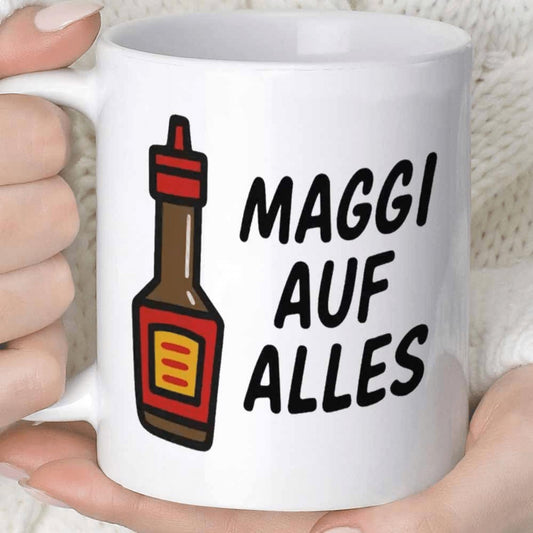 1pc Novelty Maggi Auf Alles Mug | 11OZ 360ML Ceramic Coffee and Juice Cup, Fun Gift, Reusable and Multipurpose