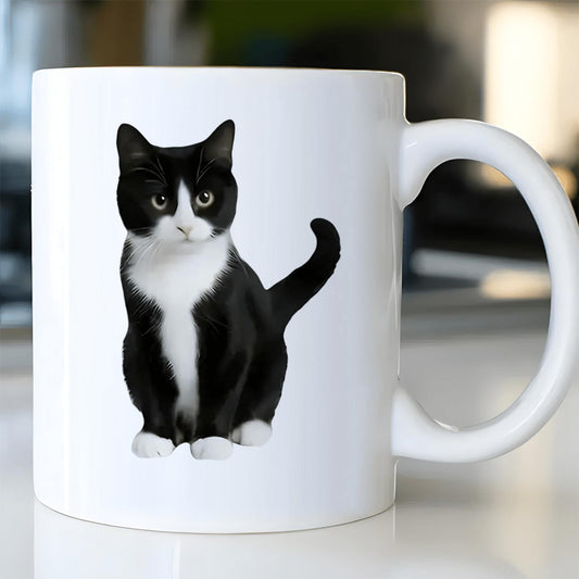 11oz Black & White Cat Ceramic Coffee Mug - Insulated Reusable Travel Cup with Adorable Feline Design