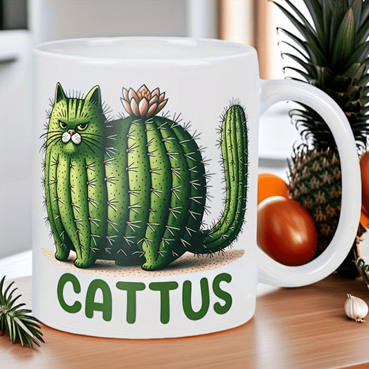 Ceramic Cactus 11oz -330ml Coffee Design, Lazy Cat and for Lotus, Humorous Gift, Friends, Parents, Boys, Girls