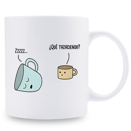 1 Pack, 3A Grade, Spanish Mug, "What Are You Doing?" Funny Humor Coffee Mug with Cute Cartoon Sleepy Mug Design