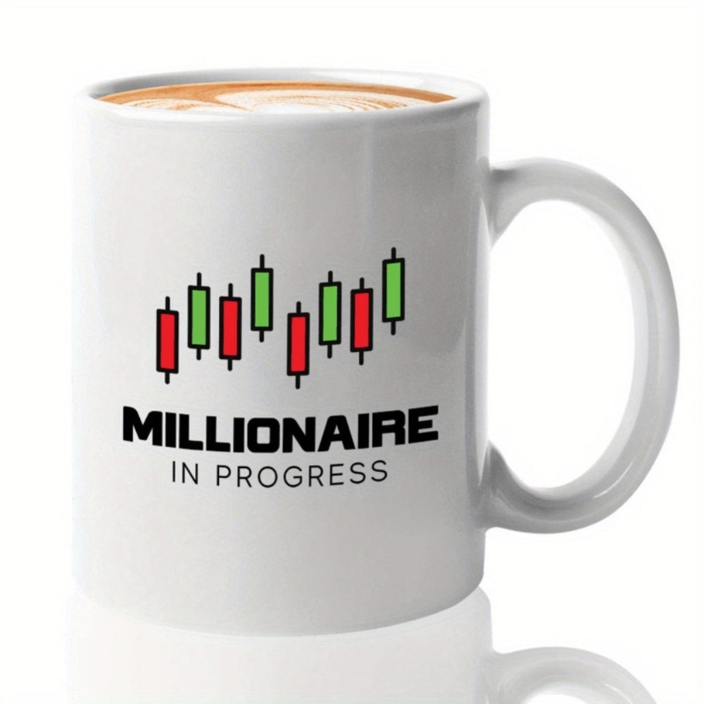 1pc 11oz Millionaire in Progress Stock Trader Coffee Mug White with Green & Red Chart Design Perfect for Day Traders Brokers and Crypto Enthusiasts Dishwasher Safe Large Handle for Easy Grip Crypto Enthusiast Gift| Candlestick Design| Insulated Coffe