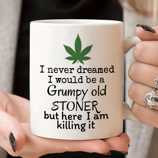 1pc, 11-Ounce Funny Ceramic Mug Featuring a Grumpy Old Stoner - a Great Gift for Those with a Light-Hearted Spirit, Unique Characters, Suitable for Everyday Use, Dishwasher Safe, Ideal for Home, Office, Birthdays, And Christmas