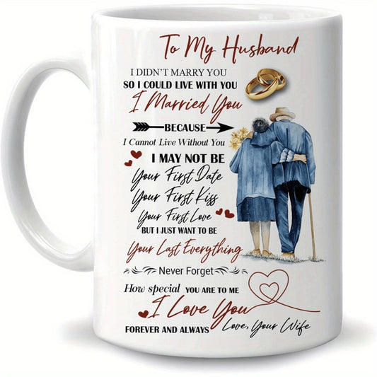 Charming 11oz White Ceramic Coffee Mug - Perfect Gift for Husband on Christmas, Valentine's & Anniversary - Durable, Microwave-Safe with Easy-Grip Handle