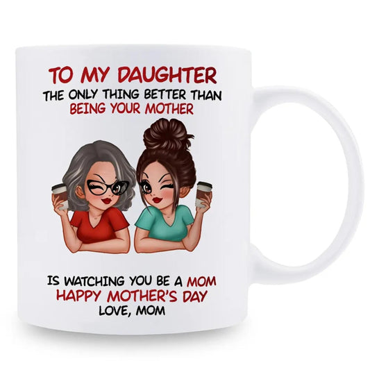 1pc "to My Daughter" Ceramic Coffee Mug - Heartfelt Mother's Day Gift with Sentimental Quote & Mother-Daughter Illustrations, Reusable & Dishwasher Safe, Perfect for Birthdays, Christmas, Thanksgiving Gifts, Daughter Coffee Mug, Holiday Gift Item, Playful