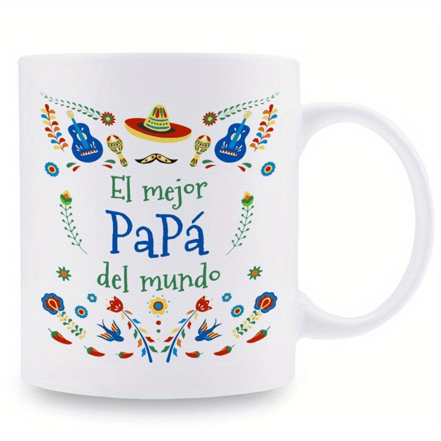 1 piece, 3A grade, El mejor PaPa del mundo, lovely Spain coffee mug for PaPa, 11 oz ceramic tea cup, decorative cup, ideal birthday and holiday gift, perfect for office/ house living/ party/ festival to dad