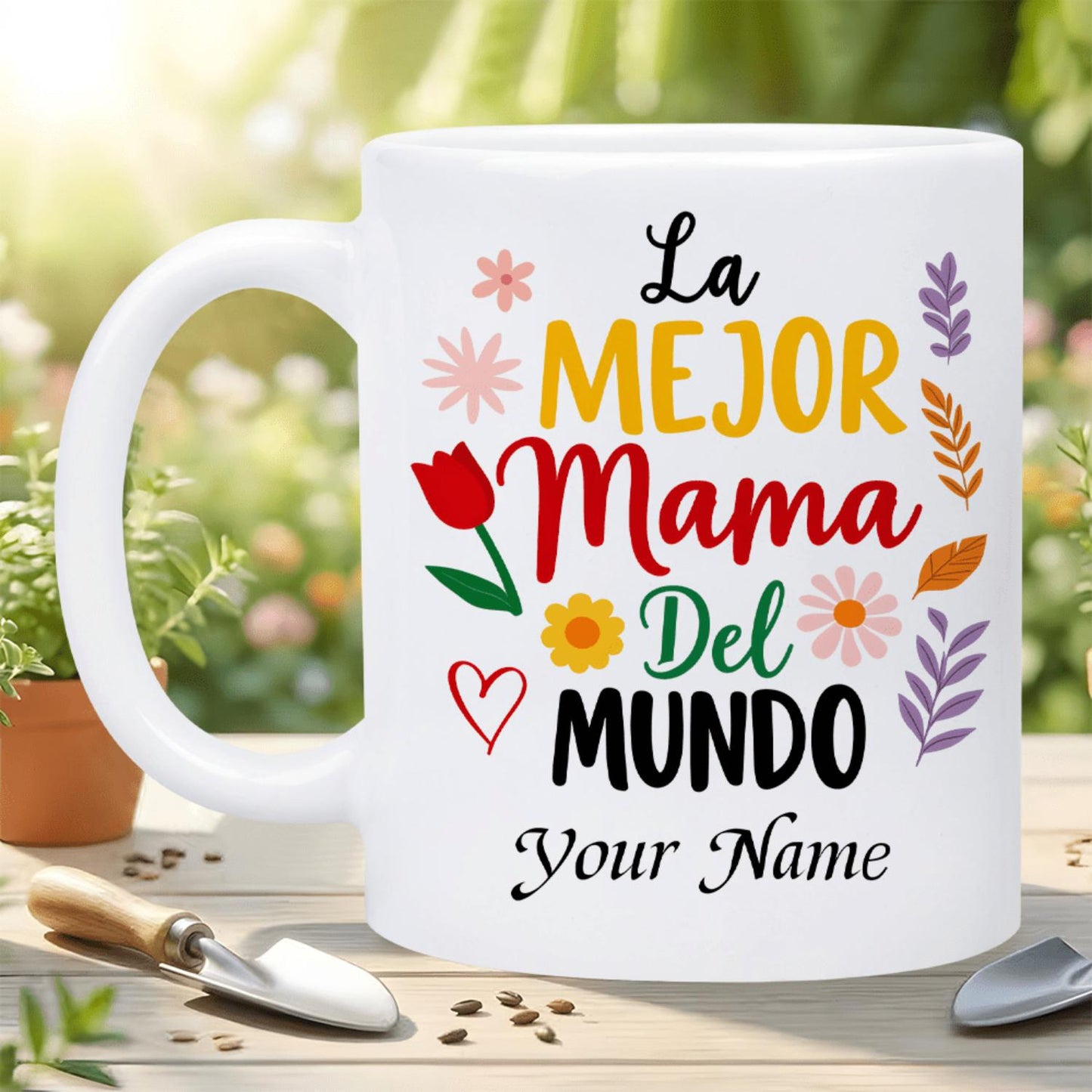 [Personalized Mug with Name]1pc The Best Mom in The World Coffee Mug 11Oz Ceramic Cup - Spanish Mom Floral Design| Dishwasher Safe|Perfect for Hot/Cold Drinks|Great Gift for Mom, Family, Hispanic Friends for Mother'S Day, Birthday, Thanksgiving