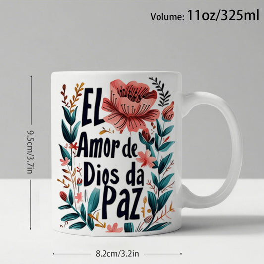 pc Spanish Verse Coffee Mug "El Amor De Dios Da Paz" (God's Love Gives Peace) - 11oz Gift with Floral Spanish Scripture Design, Dishwasher Religious Cup for &, Spanish-Language Faith-Based Present