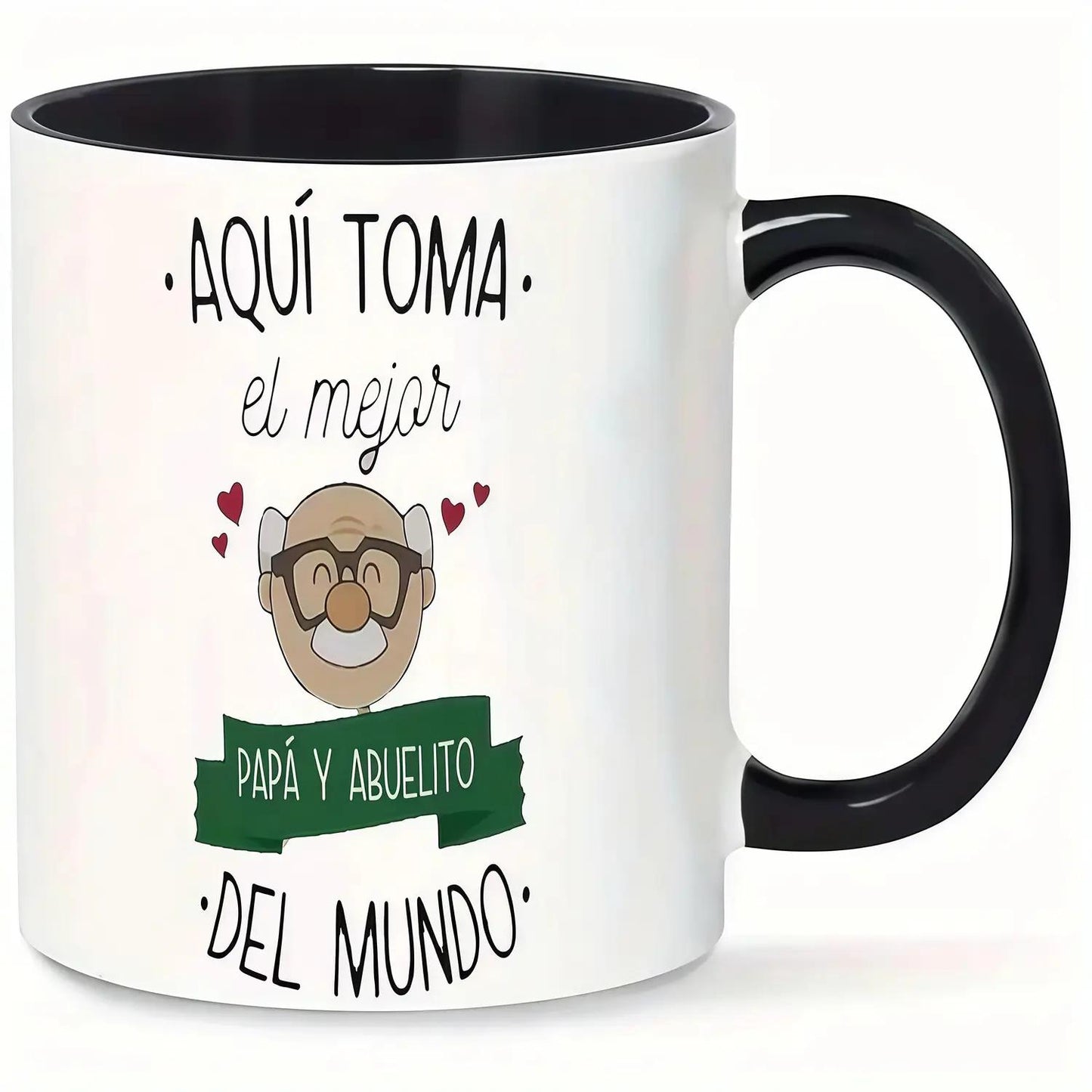 11oz Coffee Mug with Inspirational Spanish Quote "Best Dad & Grandpa" - White Exterior & Black Interior, Cartoon Design, Reusable Gift for Father’s Day, Birthdays, Hand Wash Only, Playful Grandpa Design | Sturdy Handle Design