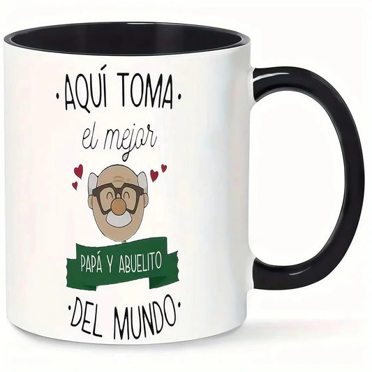 11oz Coffee Mug with Inspirational Spanish Quote "Best Dad & Grandpa" - White Exterior & Black Interior, Cartoon Design, Reusable Gift for Father’s Day, Birthdays, Hand Wash Only, Playful Grandpa Design | Sturdy Handle Design