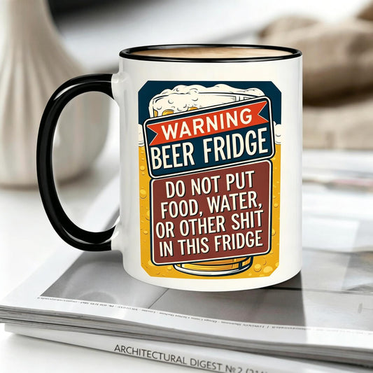 Retro Style Beer Fridge Warning Mug Funny Gift for Beer Fans Humorous Beer Fridge Sign Mug - 11oz Ceramic Coffee Cup