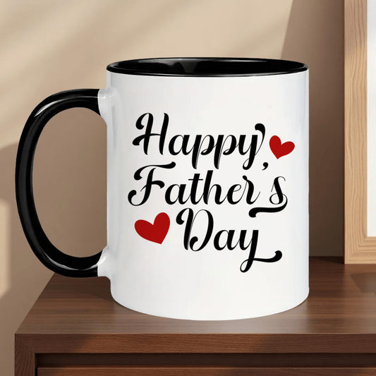 Father's Day Gift 11oz Colored Mug 'Happy Father's Day Heart Accent' | Reusable Coffee Cup - Great Gift for Father's Day, Birthdays, Holidays, Gift for Dad, Husband, Family