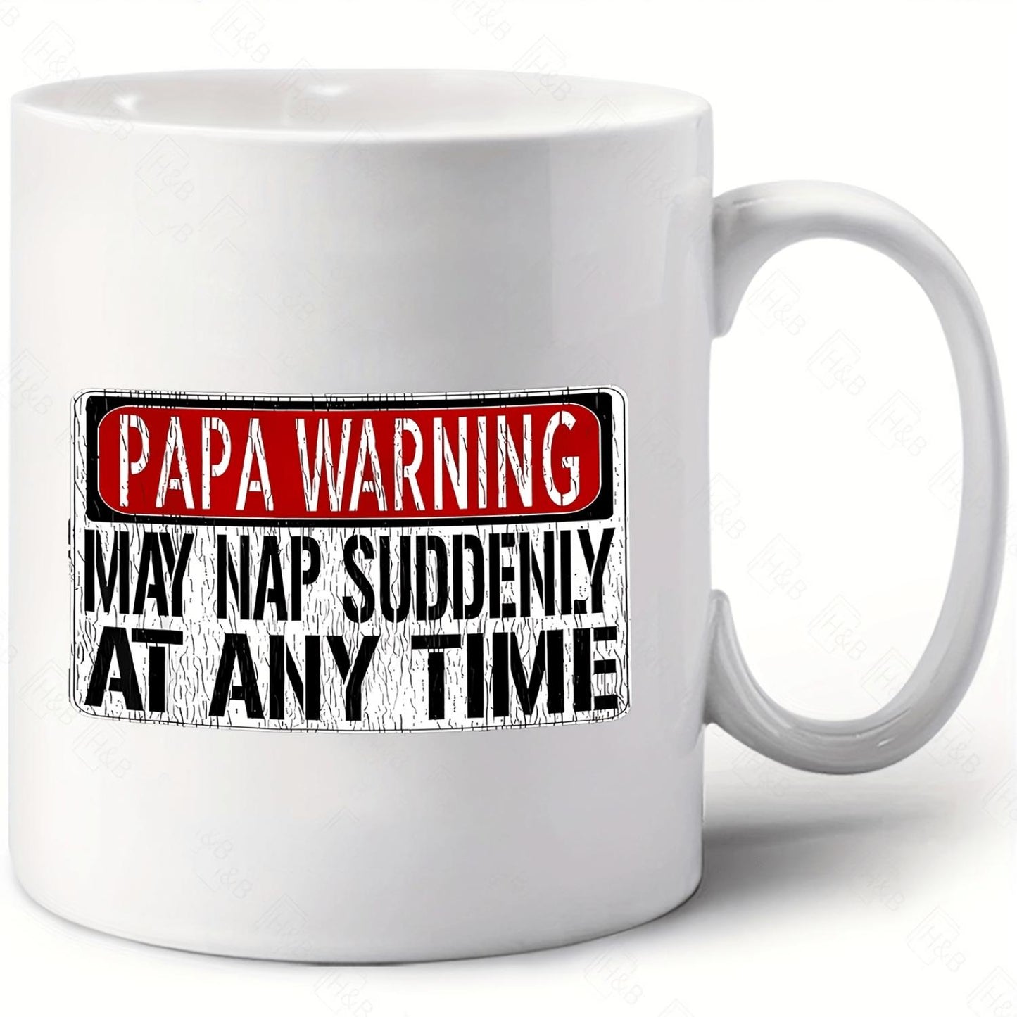 1pc Funny "Papa Warning May Suddenly" Novelty Mug - 11oz White Ceramic Cup with Red Handle & Inside Warning Label Design, Dishwasher Safe Humorous Gift for Dad, Birthday, Father'S Day, Office Pranks - Durable Coffee Cup for Men (Black/Pink Options A