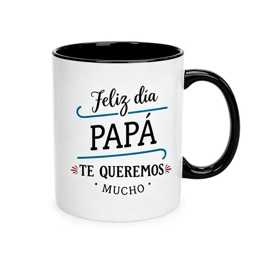 Home Break Men's Black Reusable Coffee Cups  Feliz Dia Papa Spanish Father PrintingCeramic Cup Compatible with Daily Wear, External Work, Case Printing