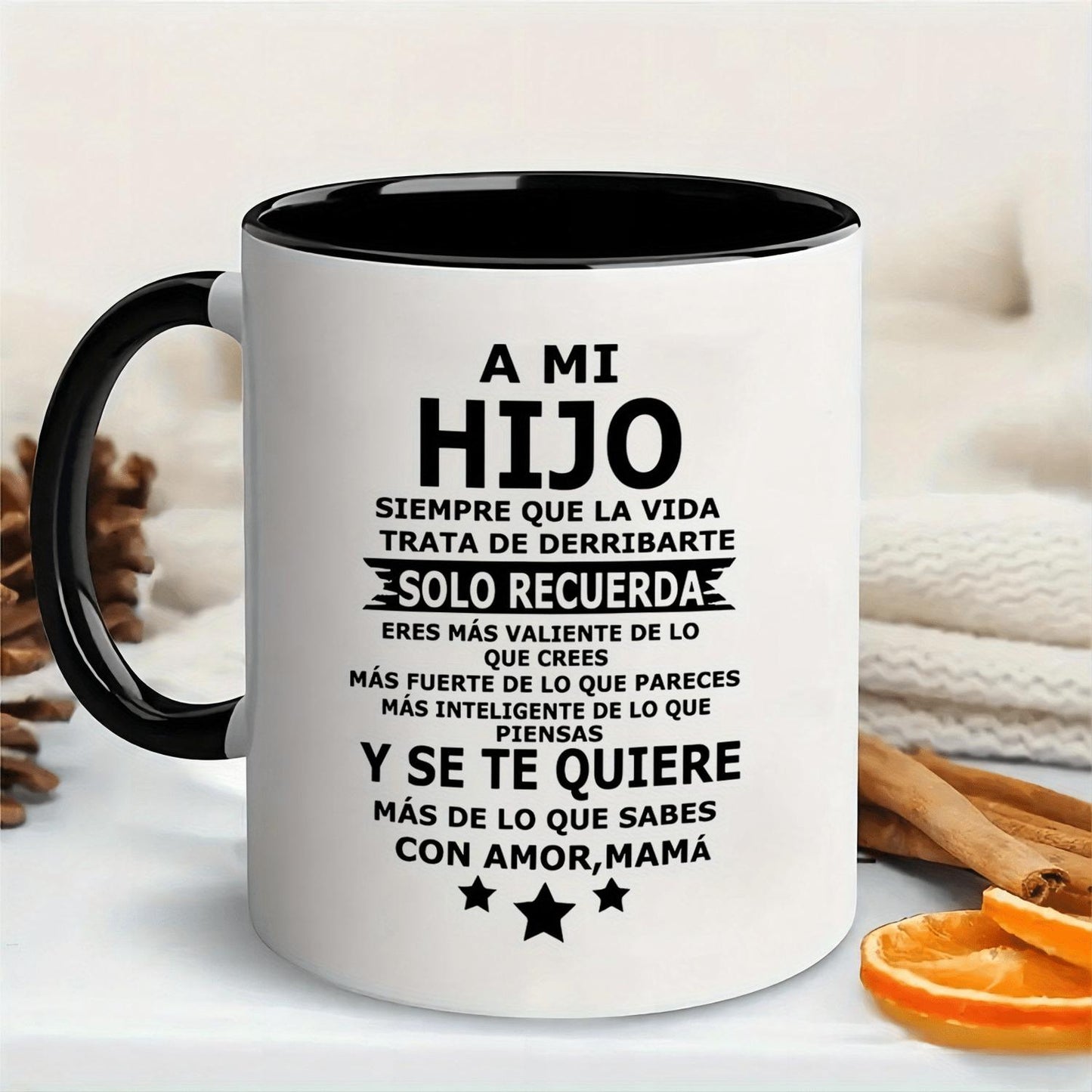 1pc, Inspiring "Hijo & Hija" Keychain, 11 Oz Ceramic Coffee Cup-Reusable,, Perfect Summer Winter Drink Gift, Safe And Comfortable Grip, Room Decoration, Home Decoration, Party Gifts, Birthday Gifts, Holiday Gifts