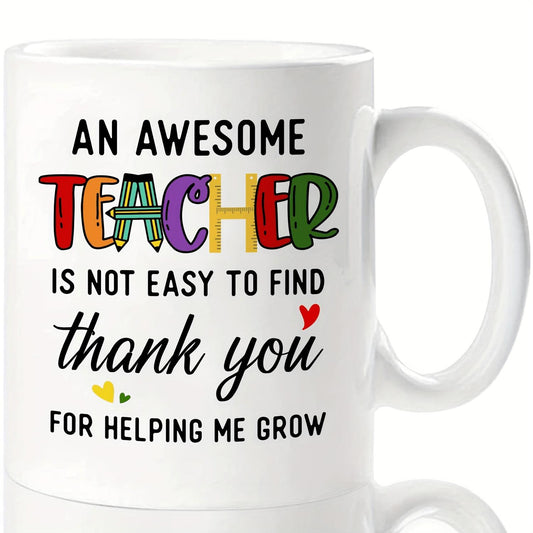 Amazing Teacher 11 Oz Porcelain Coffee Cup-"Thank You for Helping Me Grow" Water Cup, Suitable for All Seasons, Ideal Birthday, Holiday, Thanksgiving And Christmas Gifts