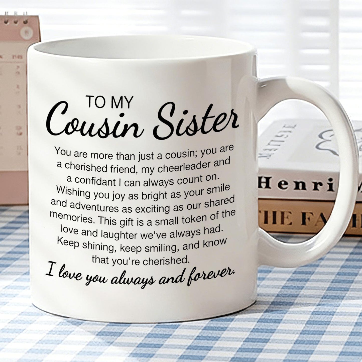 1pc, Gift for Cousin Sister Inspirational Coffee Mug, Loving Quote Printed Coffee Cup, Suitable for Home Office Daily Use, Ideal Gift for Birthday Christmas Thanksgiving Sister's Day