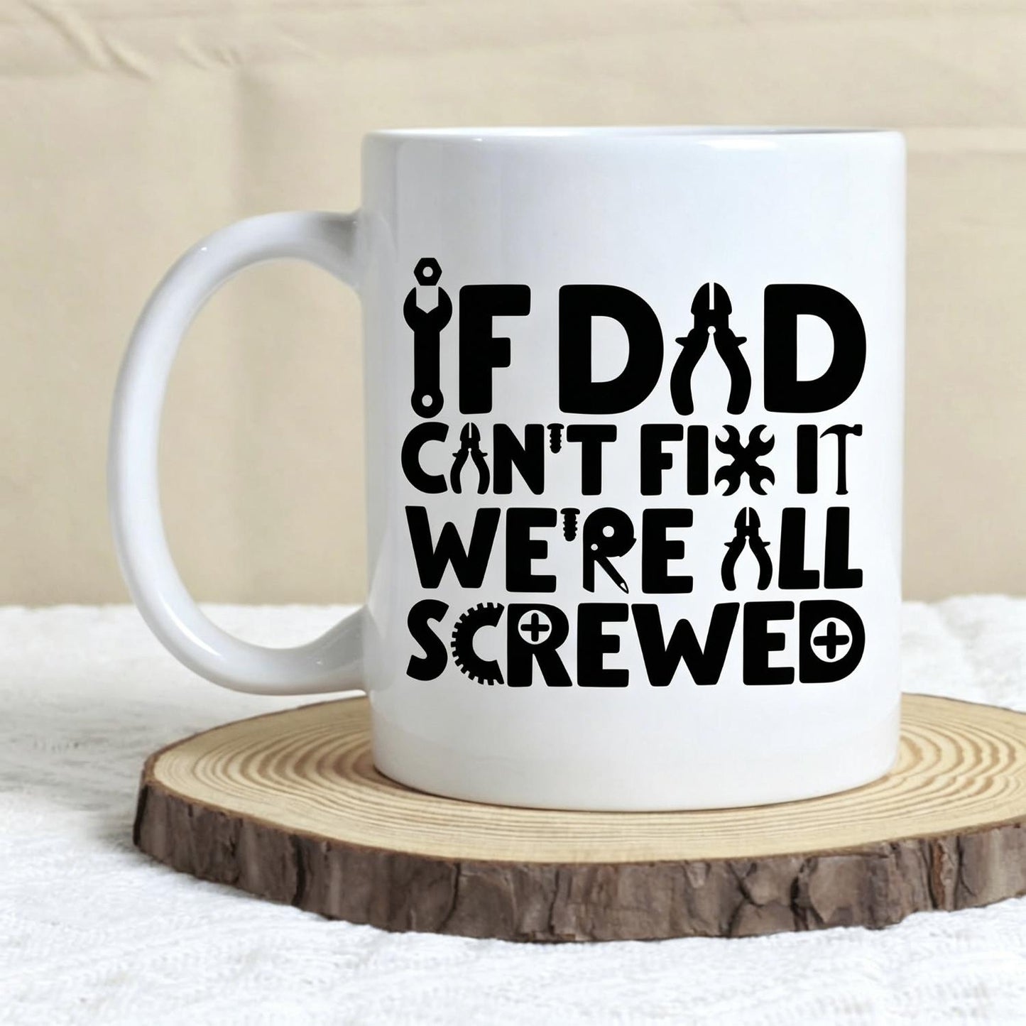Coffee Mug With Wrench Spanner Handle - Dad Gifts From Daughter and Son Funny Ceramic Mug for Father's Birthday, Father's Day, Christmas - Dad Can Fix