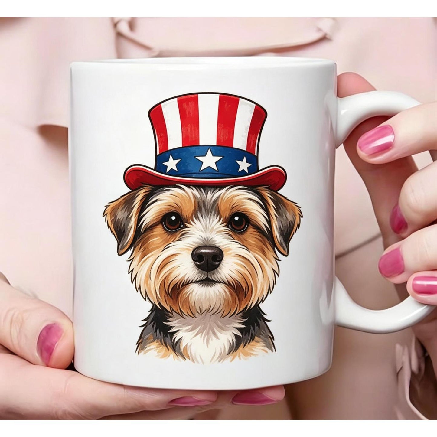 Funny Patriotic Dog 11oz Mug, 4th of July Independence Day Design, Stars & Stripes Pattern, Unique Coffee Cup for Home Office, BBQ Party & Holiday Gathering