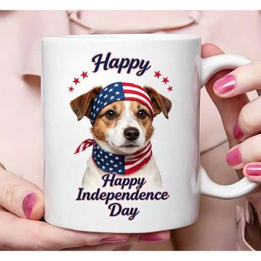 Funny Patriotic Dog 11oz, 4th of July Independence Day Theme, Stars & Stripes Design, Unique Home Office Decor, BBQ Party & Holiday Gathering