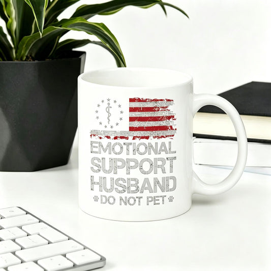 Reusable Coffee Cups with ‘EMOTIONAL SUPPORT HUSBAND’ Flag Motif – USA Vibe
