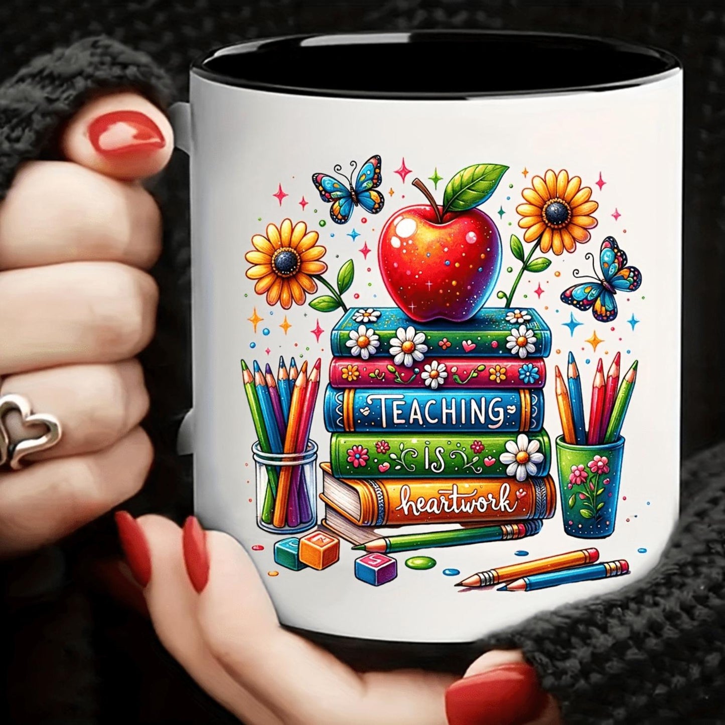 Best Teacher Themed Coffee Mug Stickers Set UV DTF High-Adhesion Mug Decal Set PVC Sticker Set for Cup Stickers Craft Supplies Perfect for Ideal Gift for Teacher Reusable