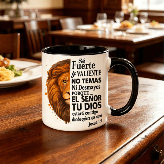 1pc, 11oz, Inspirational Lion Ceramic Coffee Mug Tea Cup A Cup Mug Printed with Motivational Bible Verse Design Perfect Gift for Christian Friends Family for Daily Use Or Special Occasions