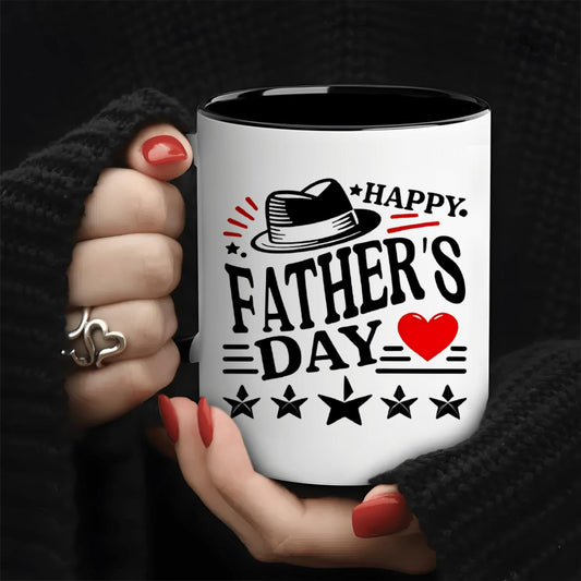 1pc 11Oz Ceramic Mug - Festive Daily Mug Featuring 'Happy Father'S Day' Quote with Hat And Heart Graphic for Dad Celebration, Dishwasher Safe - Ideal Gift for Fathers, for dad Appreciation, Coffee Enthusiasts, Both Men And Women