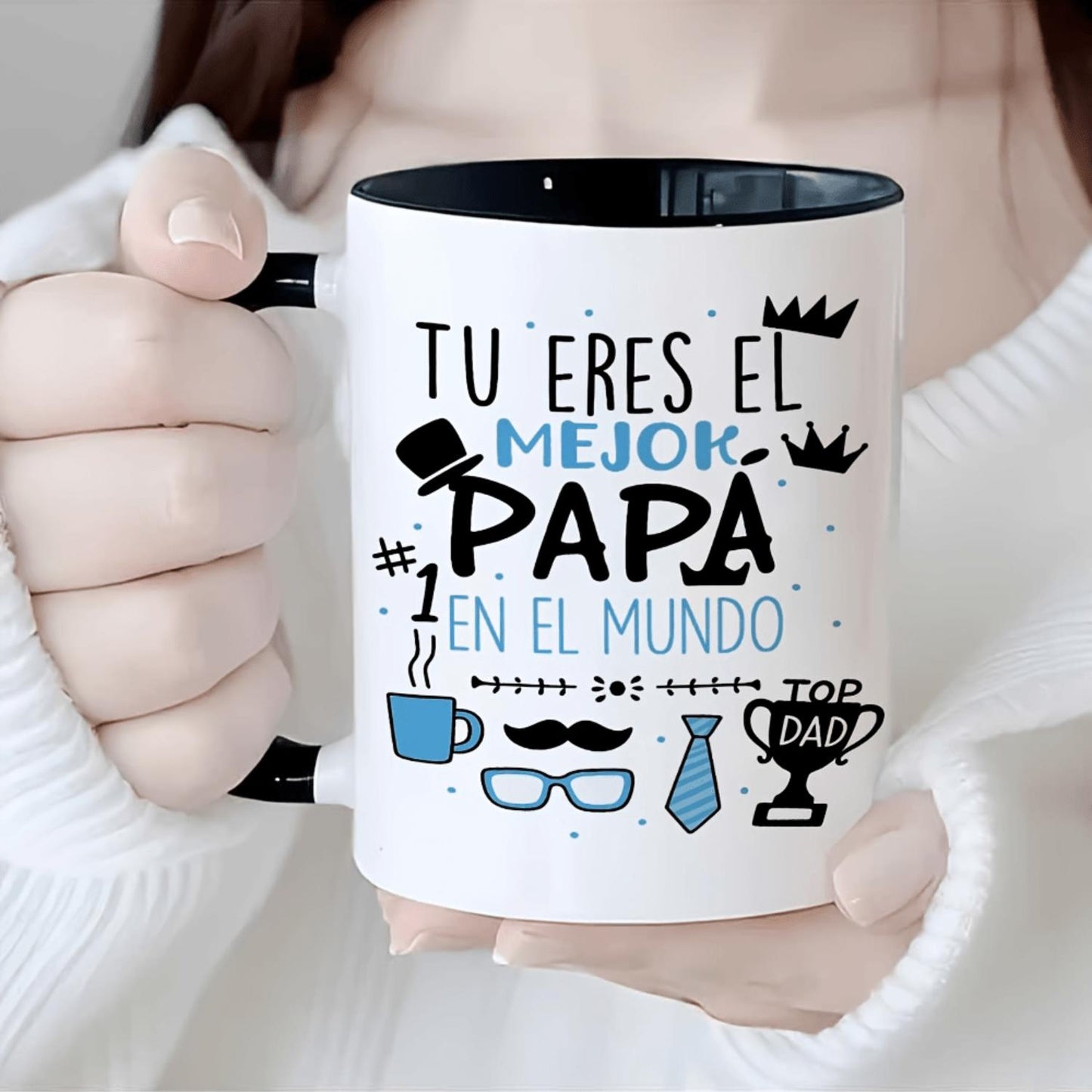 1pc Funny Spanish Dad Quote Coffee Mug - 11oz Ceramic Cup with #Papa Translation, Glasses & Tie Design - Microwave- Spanish/ English Father's Day Gift for New Spanish-Learning Dads, Men, Husband - Humorous Dad Jokes Present, Mugs, Coffee Cup