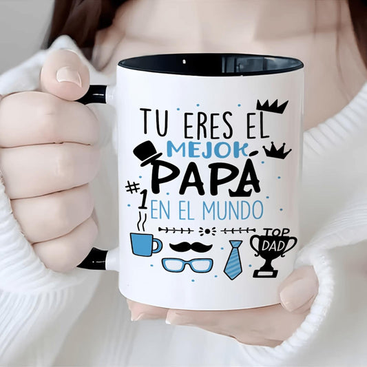 1pc Funny Spanish Dad Quote Coffee Mug - 11oz Ceramic Cup with #Papa Translation, Glasses & Tie Design - Microwave- Spanish/ English Father's Day Gift for New Spanish-Learning Dads, Men, Husband - Humorous Dad Jokes Present, Mugs, Coffee Cup