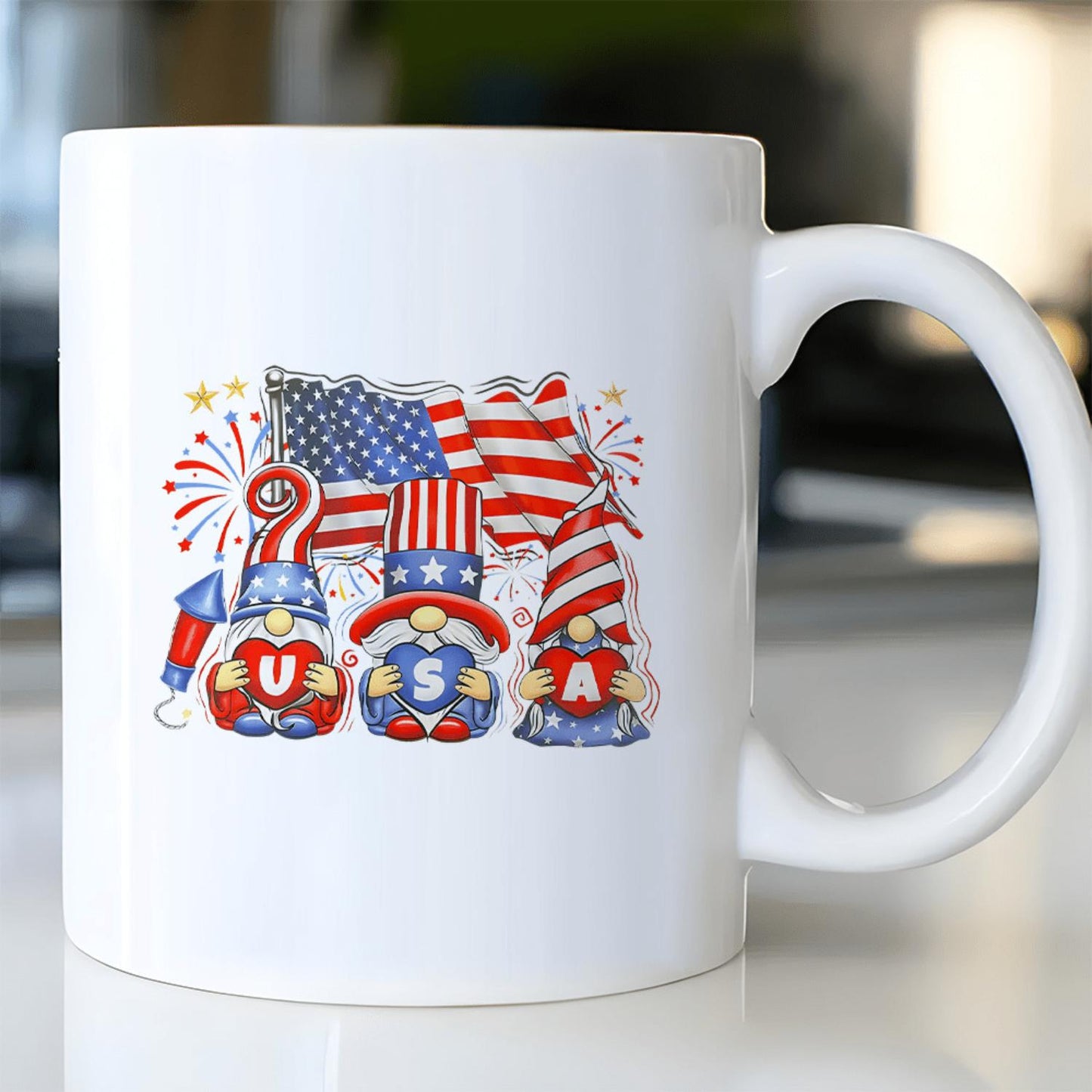 American Flag and Dwarf Design Ceramic Coffee Mug, Insulated Reusable Cup, Dishwasher Safe for All Ages, Insulated Coffee Mug, Festive Drinkware