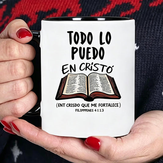 Spanish Bible Verse Mug "Todo Lo Puedo En Cristo" Philippians 4:13 Coffee Cup with Spanish Faith, Dishwasher Safe Suitable for Hot/Cold Drinks, Gift for Church Events, Birthdays, Easter for Spanish Speakers