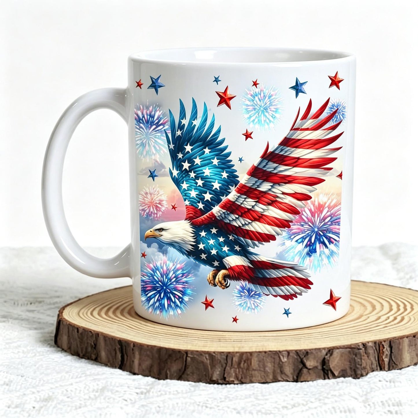 Coffee Mug, 2D Flat Print Design, Fourth of July Coffee Cup, Featuring The Flag And Eagle, Perfect for Independence Day, July 4Th Gifts