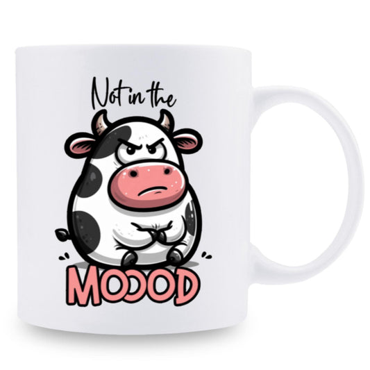 "Not In The Mood" Funny Milk Cow Ceramic Coffee Mug - 11oz Milk Cup Water Mugs With Sayings, With Funny Art Font And Cute Cartoon Animal Pattern Design- Tea Cup, Dining Mug, Gifts For Son, Daughter, Wife, Husband, Brothers, Sister