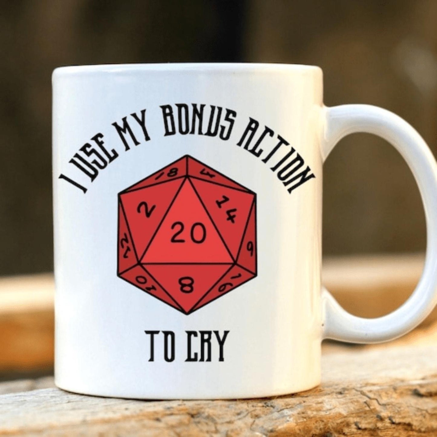 1pc "I Use My Action Bonus Action to Cry" D&D Coffee Mug - 20-Sided Dice Design, White Humorous Gift for Dungeon Master, Tabletop RPG Gamer, Him