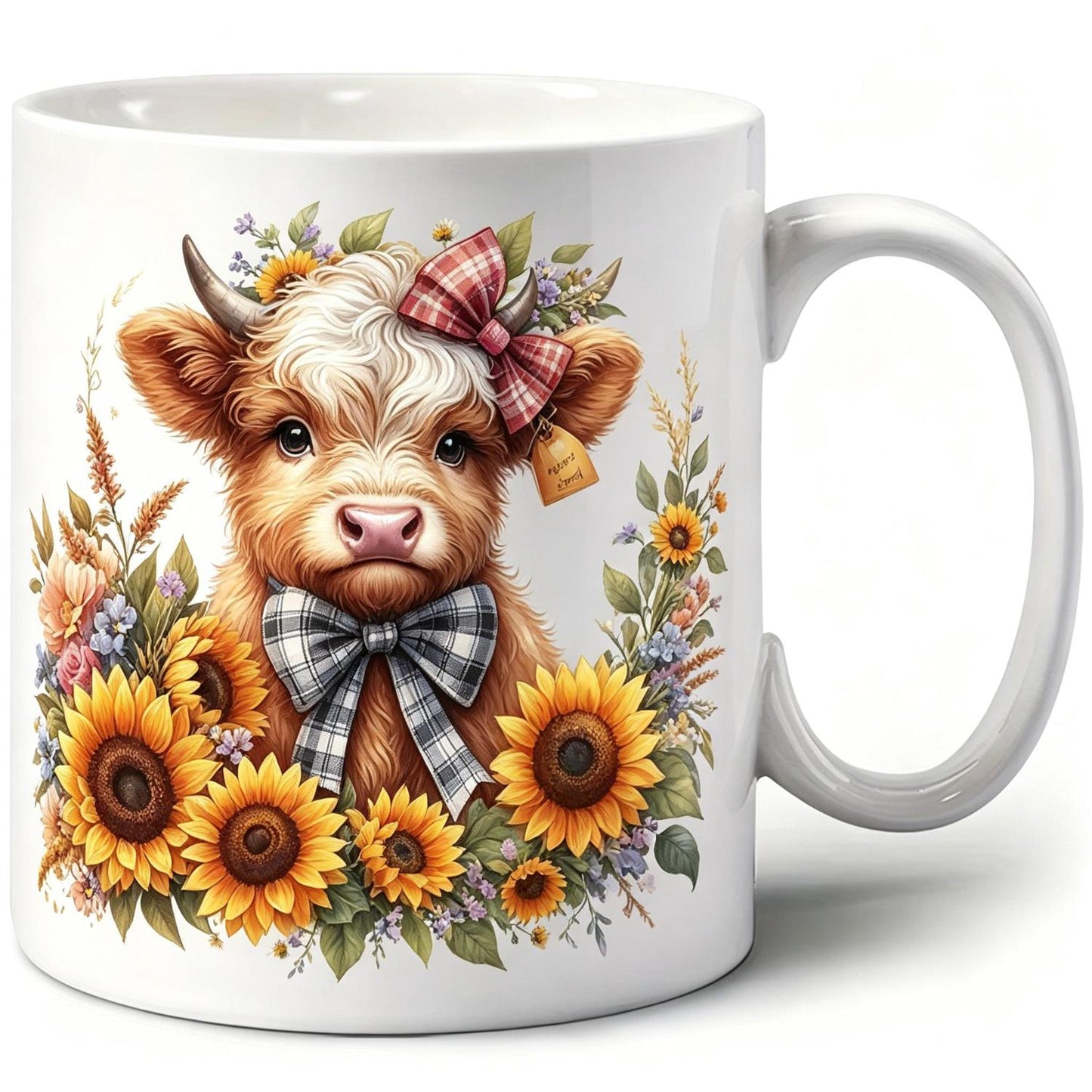 250th Anniversary 4th of July Mug Highland Cow with American Flag Sunglasses Cute Patriotic Coffee Cup with Sunflower for USA Celebrations