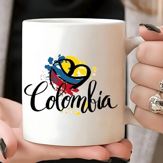 1pc, 11oz, Colombia Ceramic Coffee Mug - Reusable, Insulated, Travel Mug, Hand-Wash Only - Perfect for Coffee Lovers, Men & Women white mug