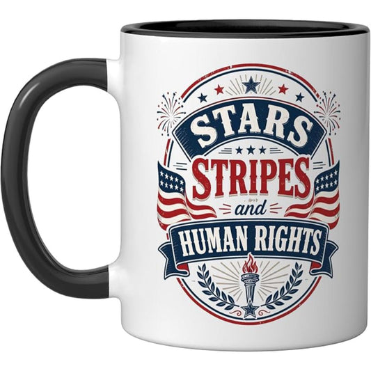 Stars Stripes And Human Rights Patriotic Graphic Ceramic Mug
