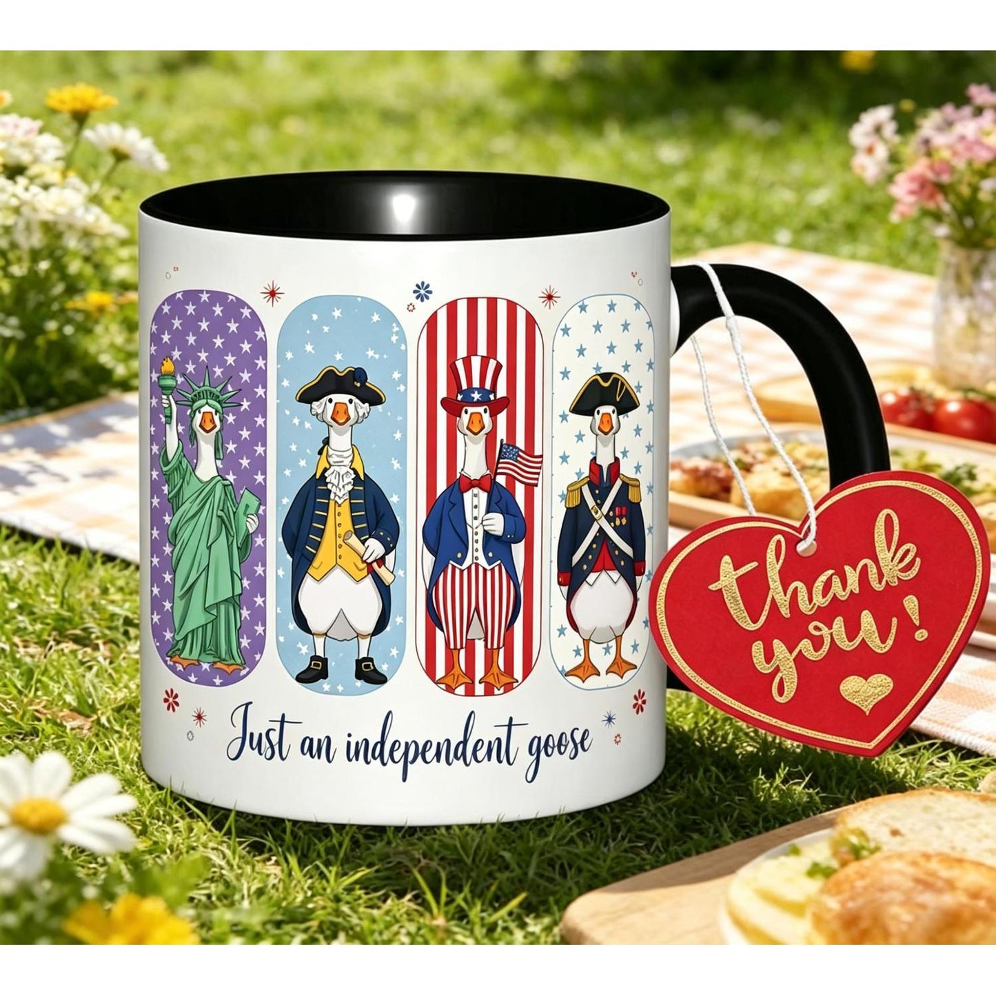 Funny 250th America Independence Day Gift Vintage Patriotic Goose Ceramic Mug, Statue Of Liberty Print Coffee Cup For 4th of July