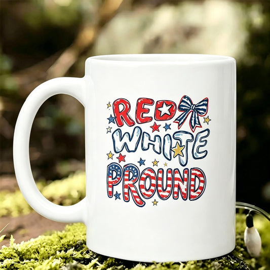 Red White & PROUND Reusable Coffee Cups Trendy Women's 11Oz Ceramic Mug