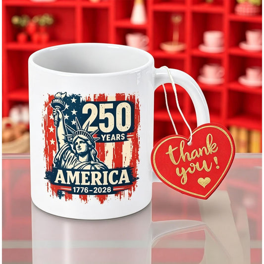Retro Patriotic Coffee Cup, Vintage American Flag Decor, Ideal 4th of July & USA 250th Anniversary Gift, 11oz White Ceramic Mug for Home, Office, Man Cave, USA History Fan