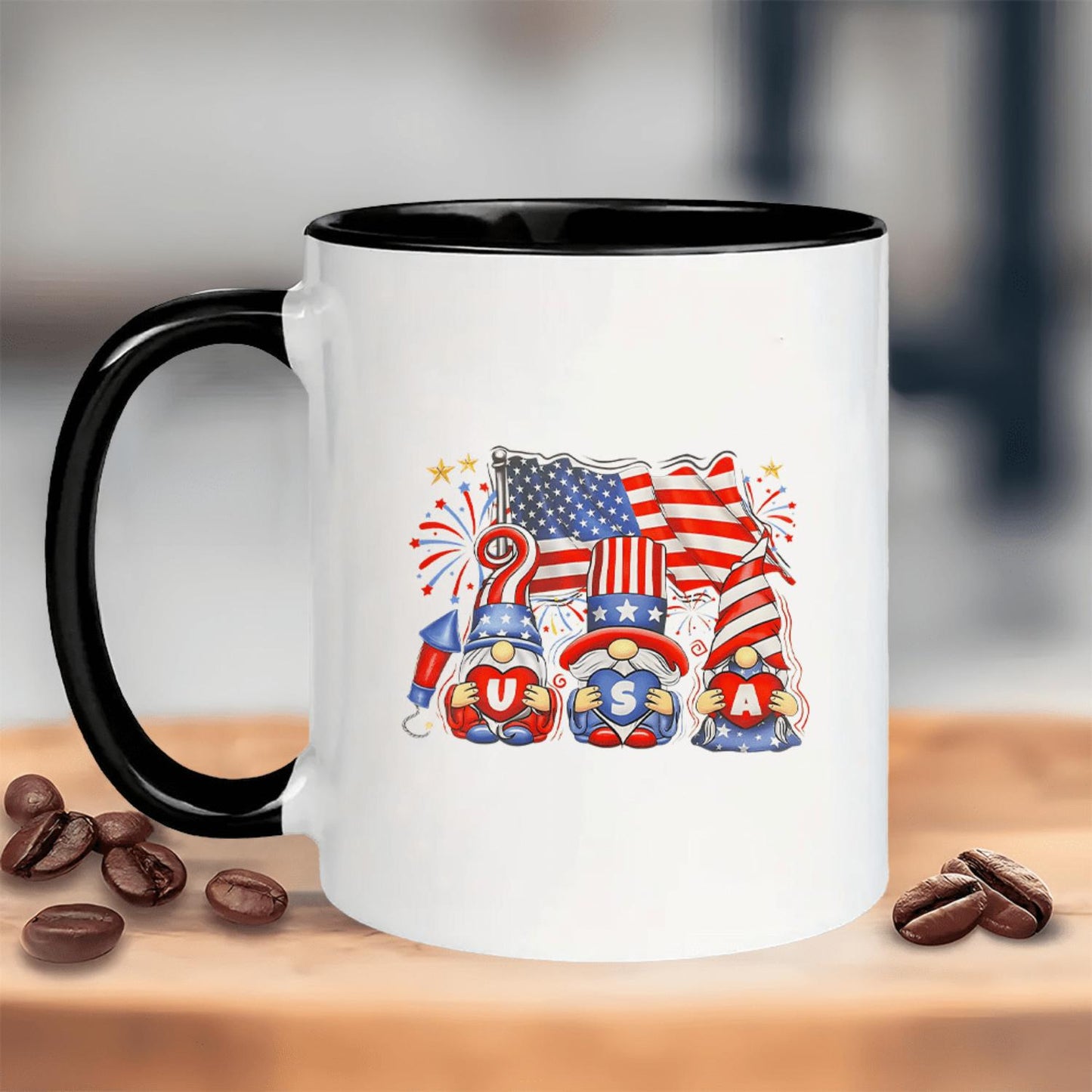 American Flag and Dwarf Design Ceramic Coffee Mug, Insulated Reusable Cup, Dishwasher Safe for All Ages, Insulated Coffee Mug, Festive Drinkware