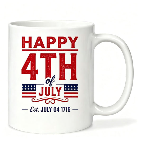 4Th of July Gift 1pc 11Oz Inner Color Ceramic Mug 'Happy 4Th of July Est. 1776 Vintage Design | Reusable Coffee Cup for Hot/Cold Drinks